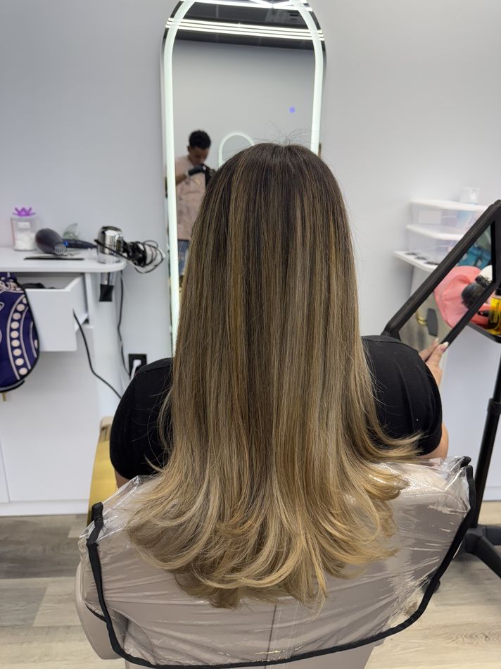 Balayage color and blowout on long hair