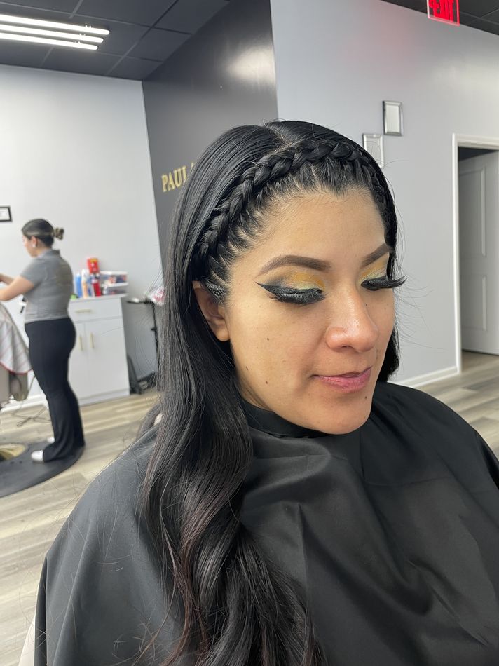 Side braid and glam styling